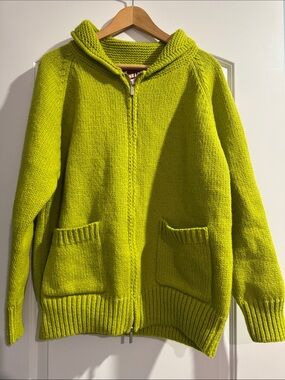 NWT The Blank Lab Bright Lime Green Knit Zip-Up Sweater Size Small